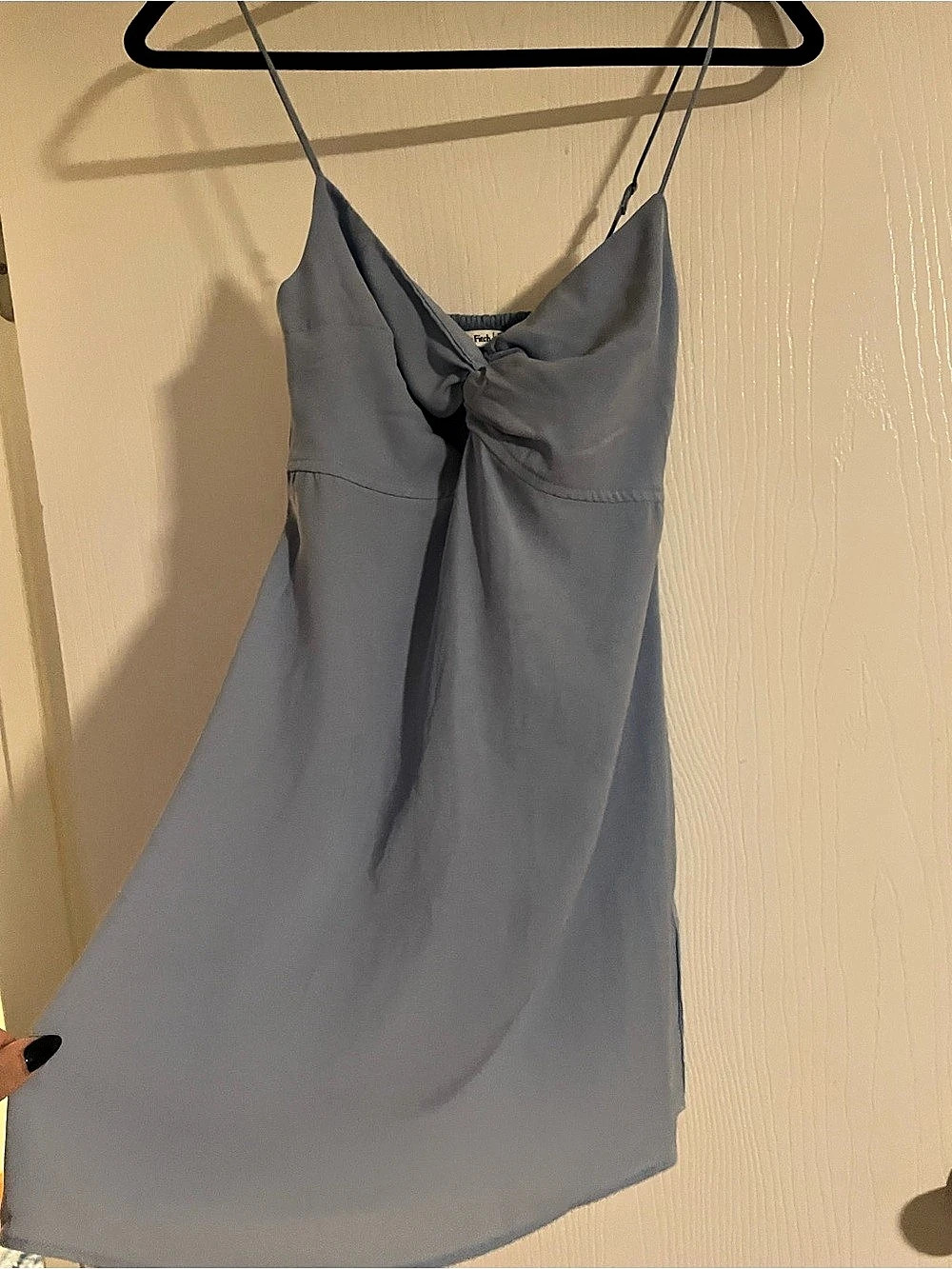 Abercrombie & Fitch Crinkle Textured Twist-Front Mini Dress Blue XS